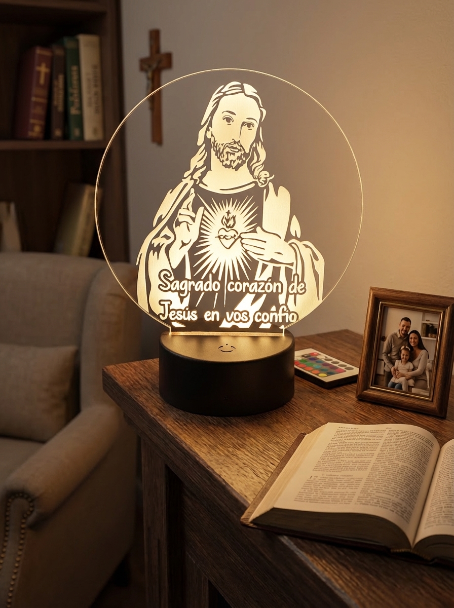 Colección de lámparas 3D religiosas con vírgenes y santos grabados con láser