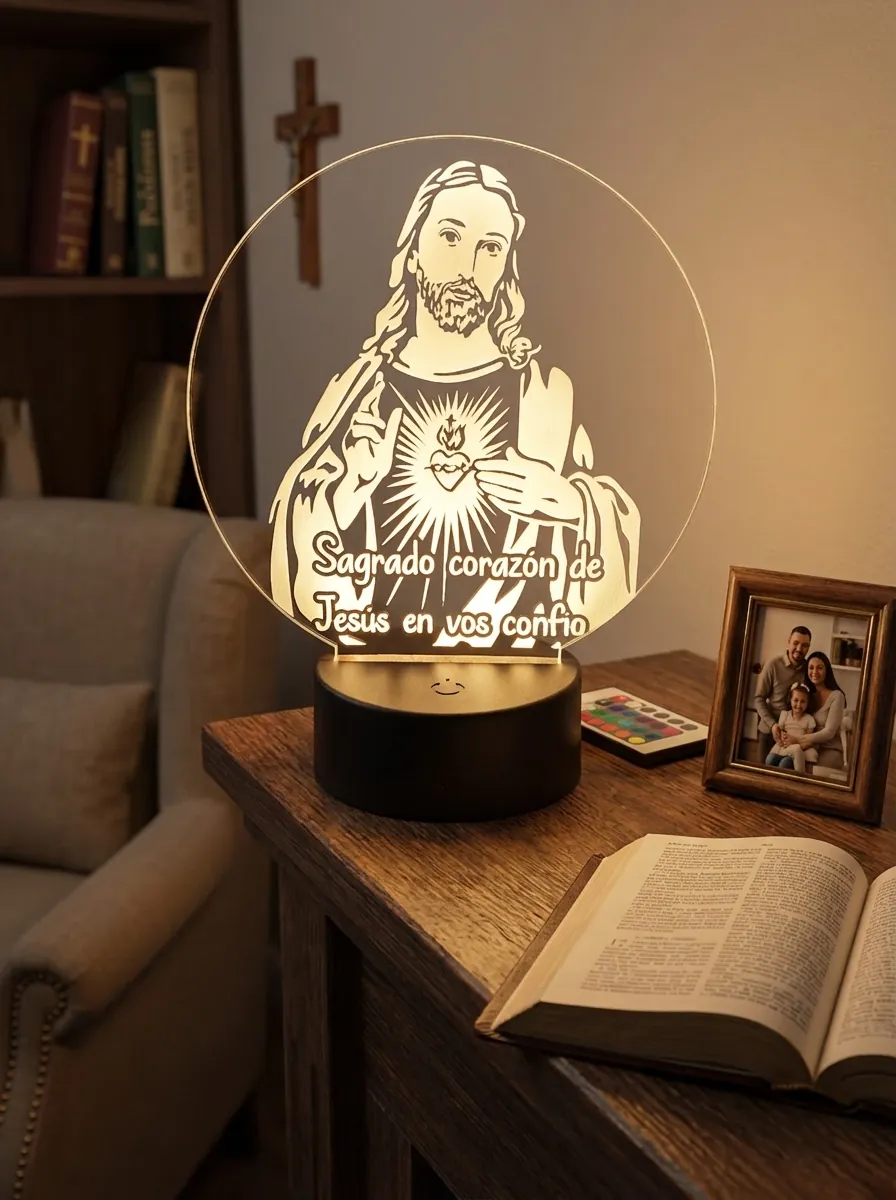 Colección de lámparas 3D religiosas con vírgenes y santos grabados con láser
