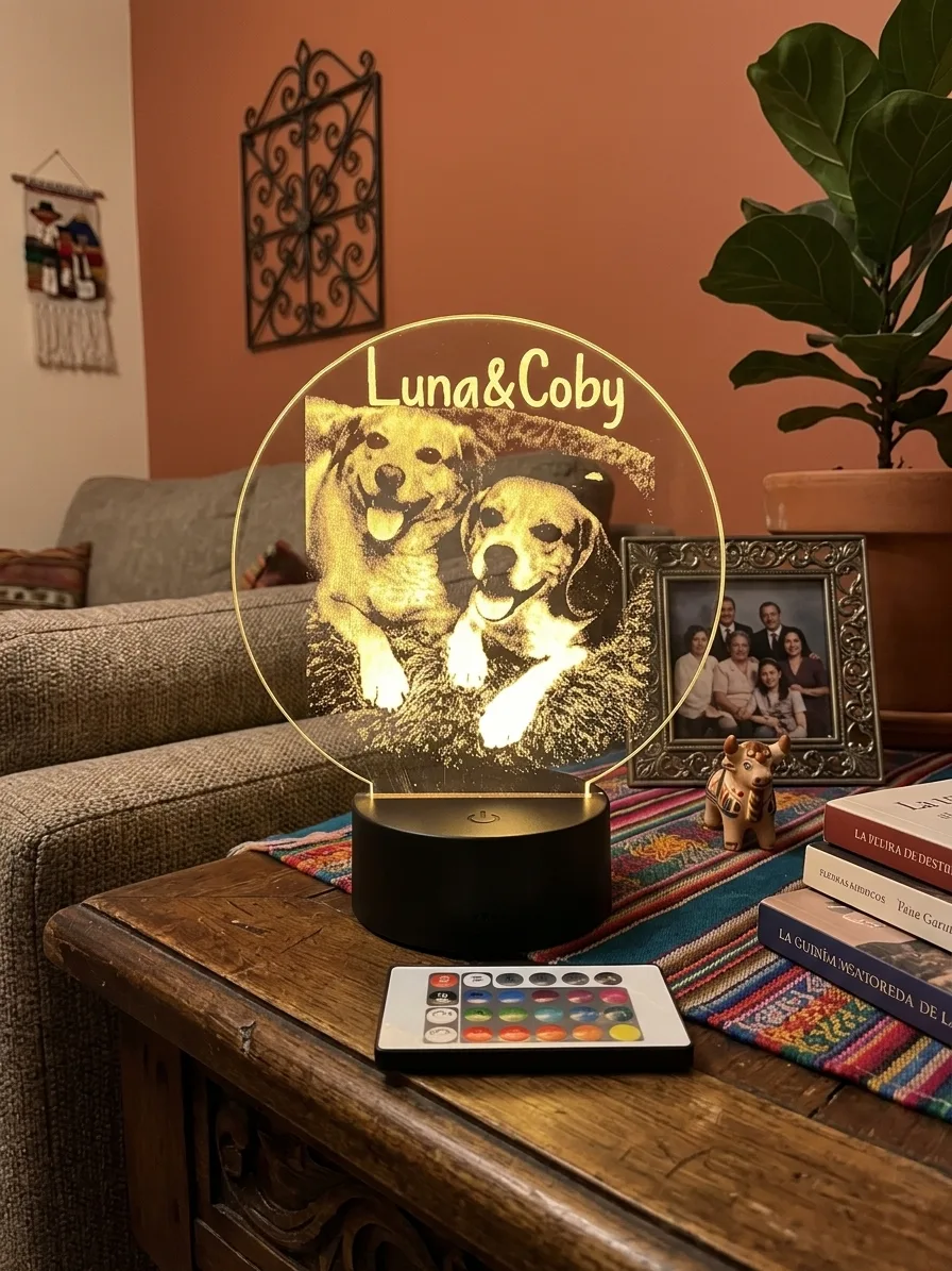 Colección de lámparas 3D personalizadas para familia con fotos de mascotas e hijos
